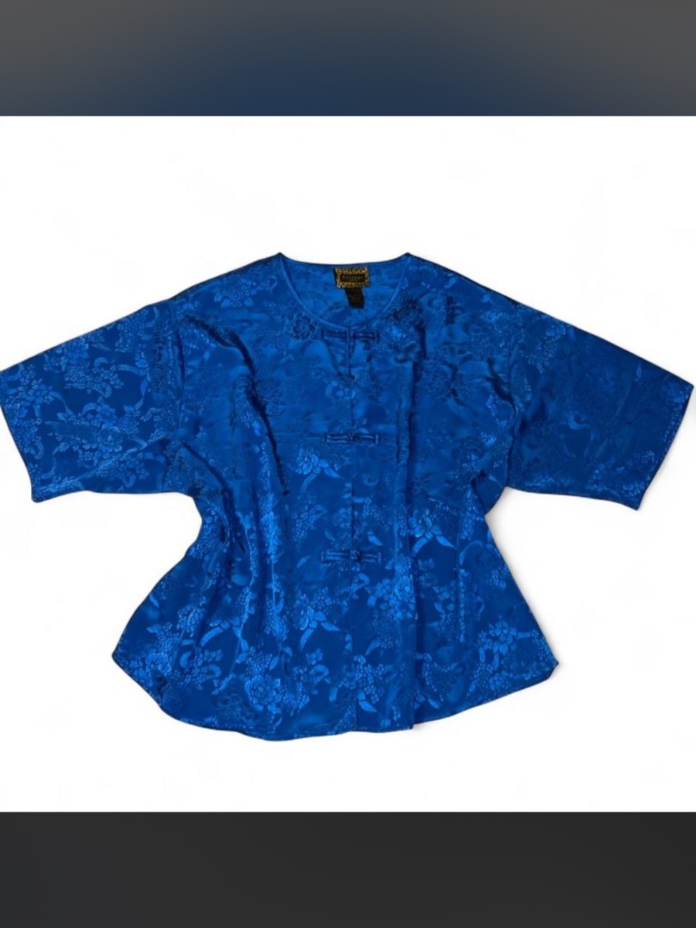 Vintage Solange Cobalt Blue Satin Mandarin Top